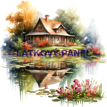 Látkový panel - Dům se zahradou - KR-40 Velikost: 30x30cm, Materiál: Bavlna