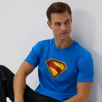 Pánské tričko Reserved - Bavlněné tričko regular fit SUPERMAN™ - modrá - 388GQ-55P - 388GQ-55P-M
