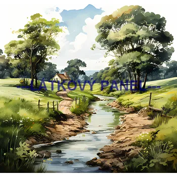 Látkový panel - Krajinka - KR-15 Velikost: 15x15cm, Materiál: Kočárkovina