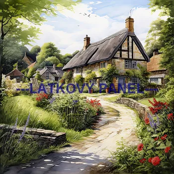 Látkový panel - Krajinka s domem - KR-33 Velikost: 15x15cm, Materiál: Kočárkovina