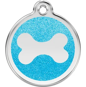 psí známka Red Dingo známka – Bone Glitter Aqua – Kost aqua třpytivá velikost známky M - 30 mm