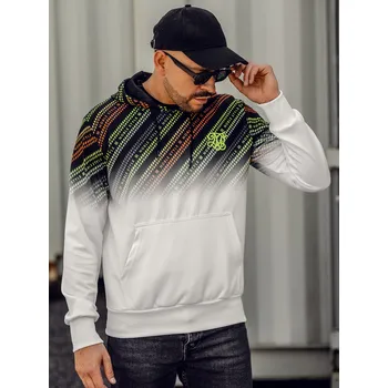 Pánské oblečení Bílá pánská mikina s kapucí a potiskem Bolf HM258 - M