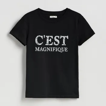 Dámské tričko Reserved - Tričko s potiskem - černý - WU155-99X - WU155-99X-S