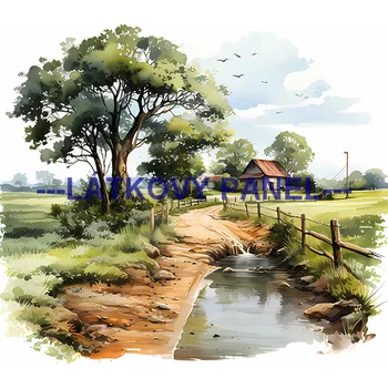 Látkový panel - Krajinka - KR-09 Velikost: 20x20cm, Materiál: Kočárkovina