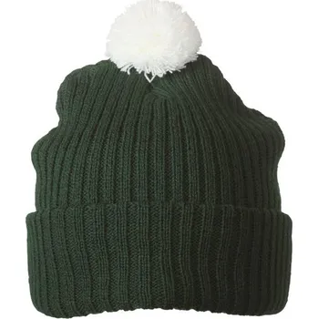 Čepice Myrtle Beach (Daiber) Pletená čepice s bambulí MB7540 - Tmavě zelená / bílá | uni