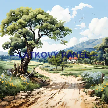 Látkový panel - Krajinka - KR-21 Velikost: 15x15cm, Materiál: Kočárkovina