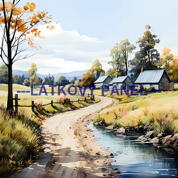 Látkový panel - Krajinka - KR-07 Velikost: 15x15cm, Materiál: Kočárkovina