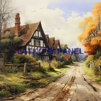 Látkový panel - Krajinka s domem - KR-31 Velikost: 25x25cm, Materiál: Kočárkovina