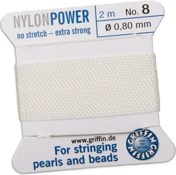 Nit Griffin nylonová nit Nylon power s jehlou 0,8 mm/2 m bílá