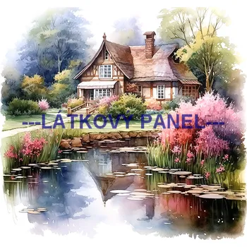 Látkový panel - Dům se zahradou - KR-43 Velikost: 30x30cm, Materiál: Bavlna