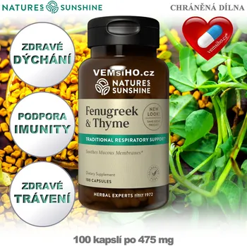 Vůně do bytu ❤️ Nature’s Sunshine Fenugreek & Thyme | Pískavice a tymián | ZDRAVÉ DÝCHÁNÍ, TRÁVENÍ, IMUNITA | AKCE: - 65 % SLEVA ❤️ 100 kapslí po 475 mg ❤️ Nature’s Sunshine® USA - KVALITNÍ 100% Přírodní doplňky stravy, kosmetika, esenciální oleje, příslušenství