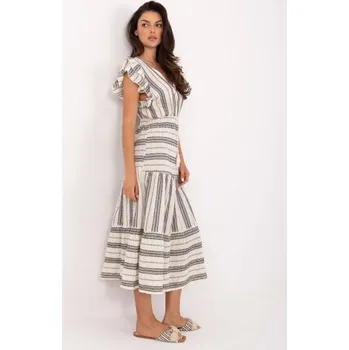 Dámské šaty Ecru-černé boho pruhované šaty OCH BELLA