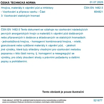 ČSN EN 1482-3 - Hnojiva, materiály k vápnění půd a inhibitory - Vzorkování a příprava vzorku - Část 3: Vzorkování statických hromad - Tisk