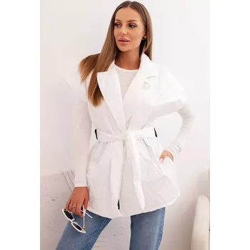 Dámská vesta Kesi Włoski Dámská prošívaná vesta s páskem a širokým límcem bílá Kesi Włoski bílá 3371787