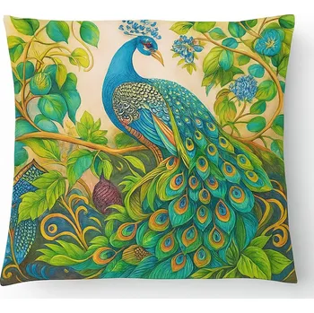 Povlak na dekorativní polštářek Povlak na polštář 45 x 45 cm - Páv s listy