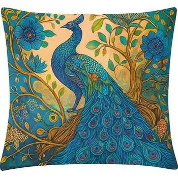 Povlak na dekorativní polštářek Povlak na polštář 45 x 45 cm - Páv s modrými květy
