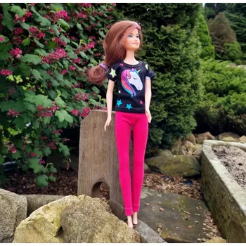 Barbie - oblečky pro panenku originální české - tričko s jednorožcem a růžovými kalhotami