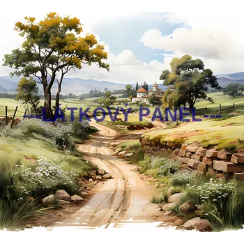 Látkový panel - Krajinka - KR-12 Velikost: 15x15cm, Materiál: Kočárkovina