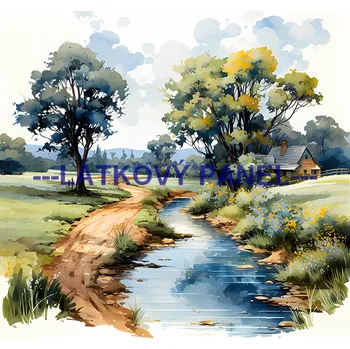 Látkový panel - Krajinka - KR-11 Velikost: 25x25cm, Materiál: Kočárkovina