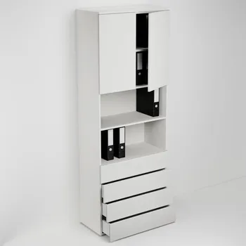 Komoda Kancelářská skříňka š. 80 cm v. 214 cm se čtyřmi zásuvkami, dvěma dvířky a dvěma nikami