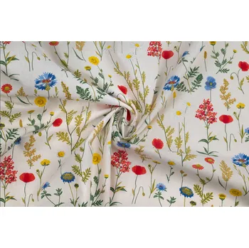 Bavlněné plátno luční kvítí na smetanové