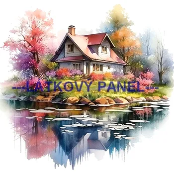 Látkový panel - Dům se zahradou - KR-41 Velikost: 40x40cm, Materiál: Kočárkovina