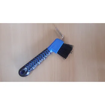 Pro koně Kopytní háček s kartáčem - ručka s gumovým potahem modrý