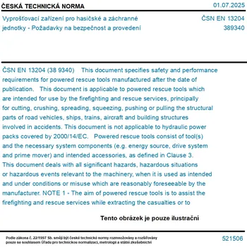 ČSN EN 13204 - Vyprošťovací zařízení pro hasičské a záchranné jednotky - Požadavky na bezpečnost a provedení - Tisk