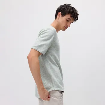 Pánský svetr Reserved - Svetr s krátkými rukávy s příměsí lnu - bledá zelená - 921ED-07X - 921ED-07X-M