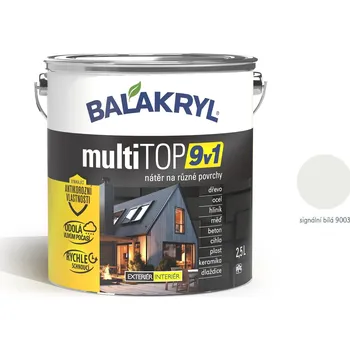 univerzální barva BALAKRYL multiTOP 9v1 matná antikorozní akrylátová barva pro různé povrchy 2.5 l RAL 9003 signální bílá