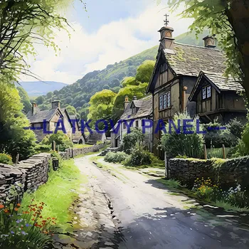 Látkový panel - Krajinka s domem - KR-29 Velikost: 20x20cm, Materiál: Bavlna