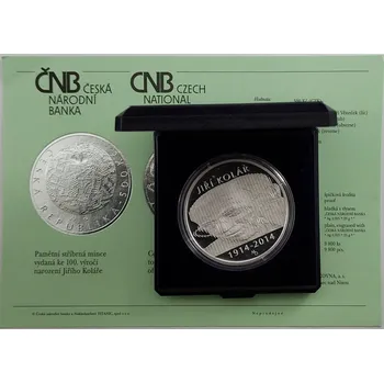 Česká mincovna 500 Kč 2014 100. Výročí narození Jiřího Koláře Proof, pamětní stříbrná mince