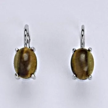 Náušnice Zlaté náušnice, přírodní tygří oko, bílé i žluté zlato - NK 1245 (tygří oko 8x6 mm)