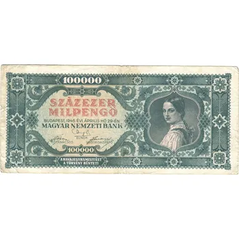 MAĎARSKO. 100.000 mil-pengö, 29. 4.1946. Série B 103.