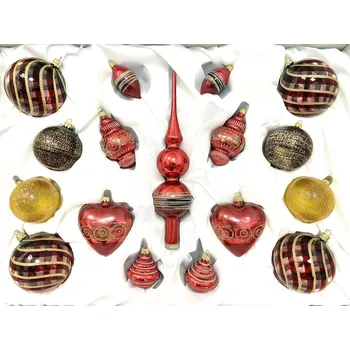 Vánoční ozdoba Irisa Vánoce v rubínu – červeno-zlatý set foukaných ozdob se špicí – 17 ks Velikost: 7 cm;8 cm;10 cm, Balení: 17 ks, Barva: červená; zlatá