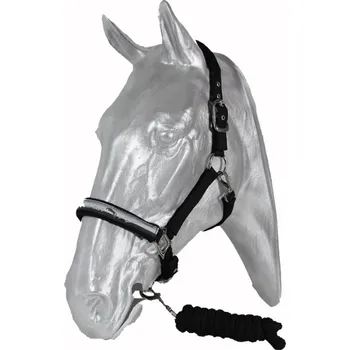 KENTAUR Ohlávka podl. fleecem se stuhou Kentaur + vodítko černá/šedá Full