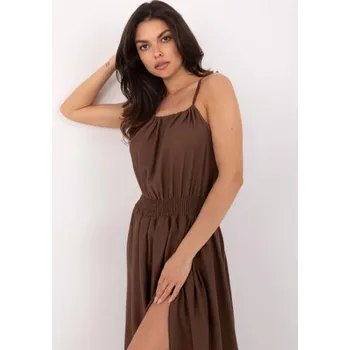 Dámské šaty Hnědé maxi šaty na ramínka