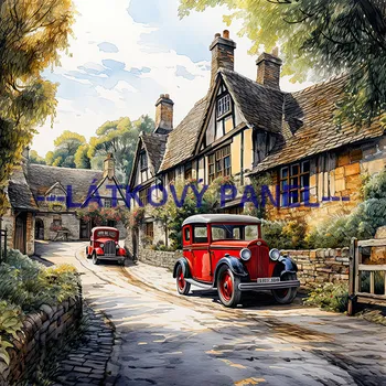 Látkový panel - Krajinka s domem - KR-37 Velikost: 30x30cm, Materiál: Kočárkovina