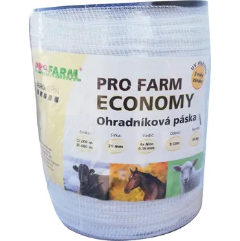 Ohradník PROFARM Páska, 20mm, 200 m, PRO FARM ECONOMY, bílá, 4x0,16 Niro