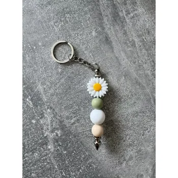 Přívěsek na klíče - kytka zeleno-béžovo-bílá