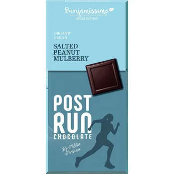 Čokoláda Benjamíssimo Tmavá čokoláda Post Run s arašídy a moruší BIO (60 g)