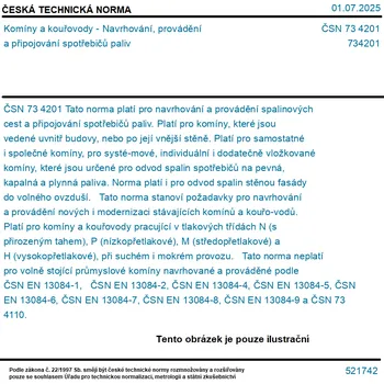 ČSN 73 4201 - Komíny a kouřovody - Navrhování, provádění a připojování spotřebičů paliv - Tisk