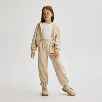 Dívčí kalhoty Reserved - Tepláky se stahovacími lemy - béžová - 722EG-08M - 722EG-08M-122