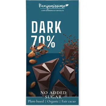 Čokoláda Benjamíssimo Tmavá čokoláda bez přidaného cukru 70% BIO (60 g)