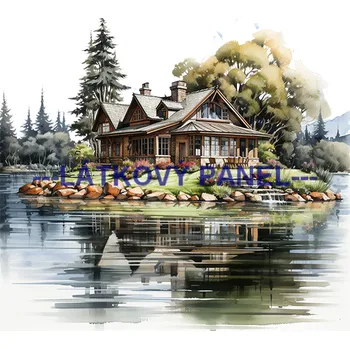 Látkový panel - Dům u vody - KR-24 Velikost: 20x20cm, Materiál: Kočárkovina