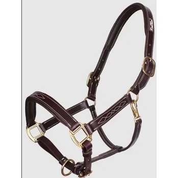 Sport KENTAUR Ohlávka kožená s podložením, ozdobně vyšitá tmavě hnědá Full