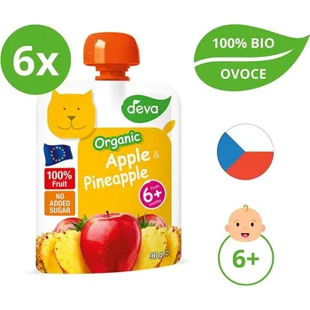 Dětská výživa DEVA bio jablko, ananas 6×90 g