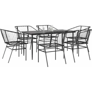 Zahradní sestava vidaXL 7dílný zahradní jídelní set polyratan sklo [3334489] Barva: Černá