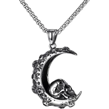 Řetízek Náhrdelník a přívěsek půlměsíc s lebkou