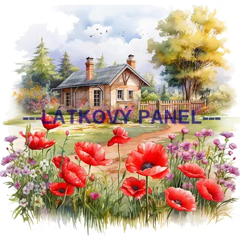 Látkový panel - Dům se zahradou - KR-50 Velikost: 15x15cm, Materiál: Teplákovina nepočesaná